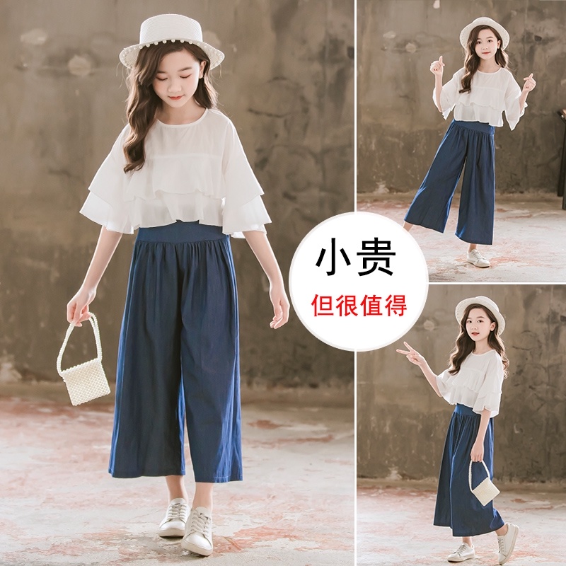 Girl's tennis red suit trendy 2023 new summer clothing foreign air CUHK children loose broadlegged pants two sets summer 