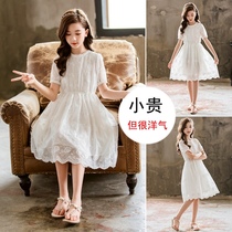 Girls dress Summer 2022 new CUHK Childrens skirt Summer clothing short sleeve girl white princess skirt foreign air