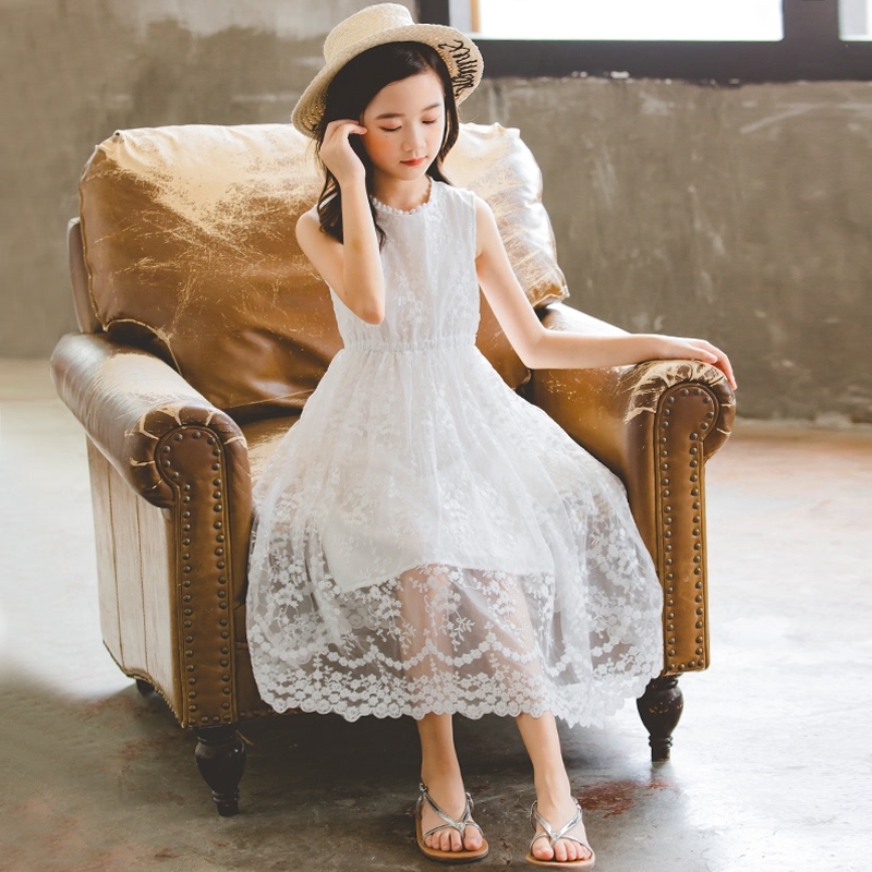 (Special) Girls' dresses and summer dresses 2022 new girl's white middle-aged children's lace princess dress super western style