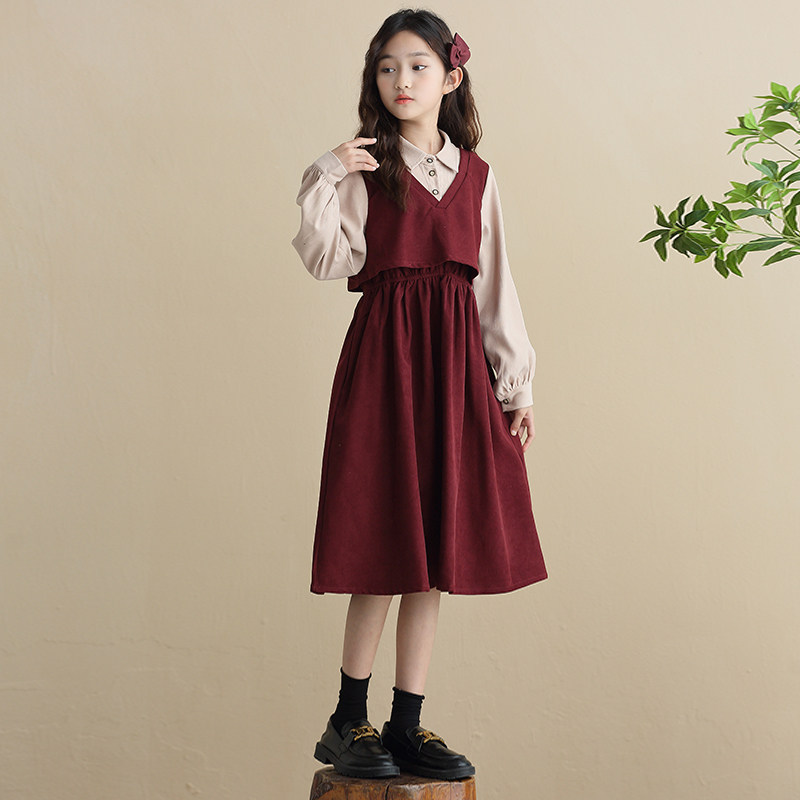 Girls' Dresses Autumn and Winter 2024 New Big Children's Dresses Skirts Winter Children's Autumn Clothes Girls Princess Dresses Fashionable