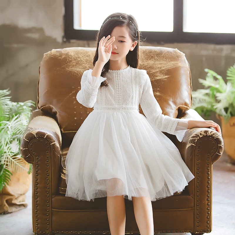 Girls Dress Spring Clothing 2023 New Girl Pompeo Dress Ocean Big Child White Princess Dress Spring and Autumn