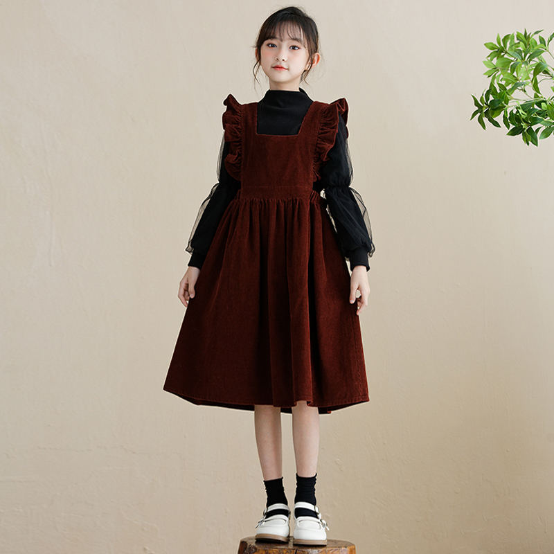 Girl's dress Dress Autumn Winter 2023 New Girl Light Core Suede Braces Skirt Winter Great Princess Dresses Foreign Air-Taobao