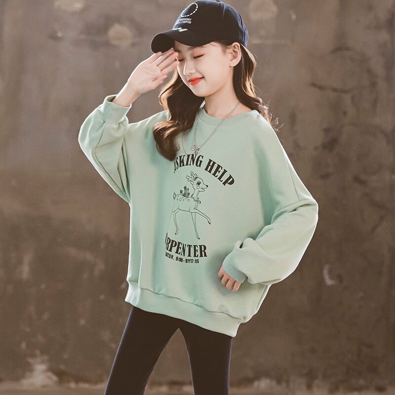 Girl's thick T-shirt spring dress 2022 new trendy girl long sleeve T-shirt loose CUHK Tong sport blouse ultra-foreign pie