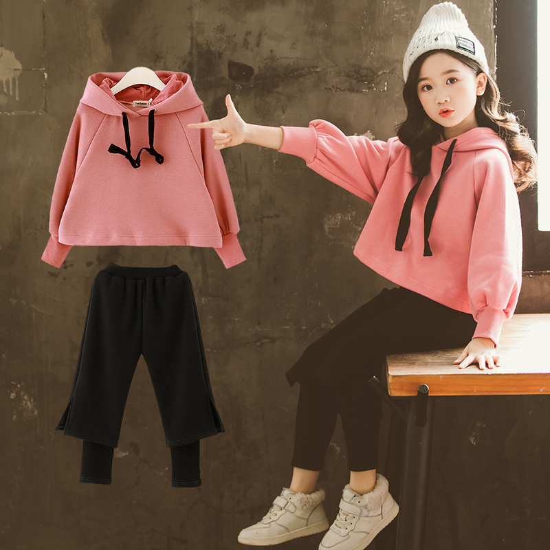 Special offer girls' suit autumn and winter 2022 new trendy small and medium-sized children's fleece sweater two-piece set fashionable western style winter clothes