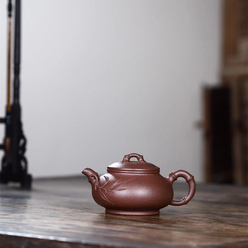 談躍偉全手工竹韻紫砂壺原礦紫泥200-400cc 宜興名家茶具