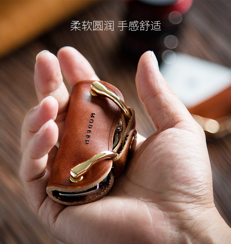 Móc khóa da retro nam HIỆN ĐẠI đơn giản dung lượng lớn túi lưu trữ khóa Đức sáng tạo mini móc khóa - Trường hợp chính móc chìa khóa da thật