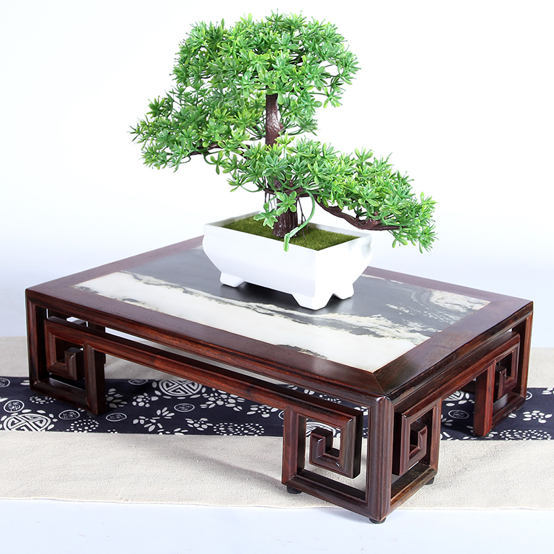 Red acid branch inlaid marble base Rectangular mahogany tea pot Flower rack Vase tea tray Teapot incense burner bracket Solid wood