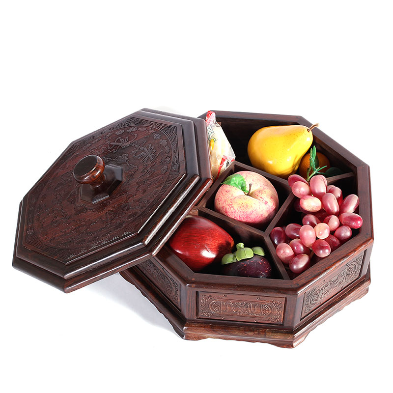 Large Red Acid Branches Fruits Pan Home Living Room Red Wood Chinese solid wood Candy Nut Box Dried Fruit Pan