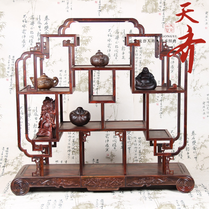 Red Acid Branches Bou Antique Rack Multi Pao Penthouse Red Wood Chinese Antique Rack Solid Wood Teapot Pendulum shelf Show shelf