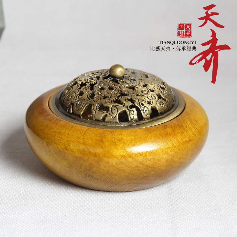 Golden Silk Nanmu Wood Ring Incense Stove Big Gold Zhangxiang furnace Incense Stove Imitation Ancient Pure Copper Sink sandalwood Incense Burner