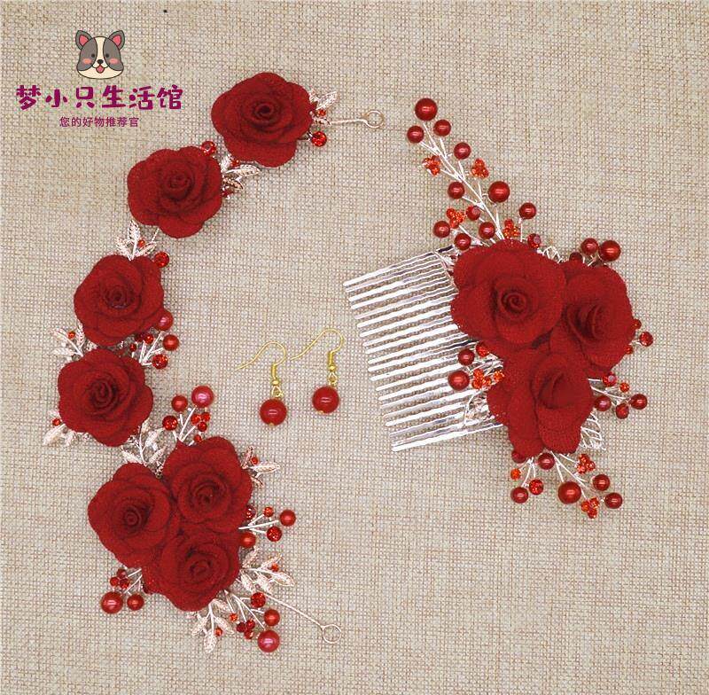 Mother-in-law floral wedding bride headwear headwear rose pearl hair accessories Comb Suit Red Dress accessories