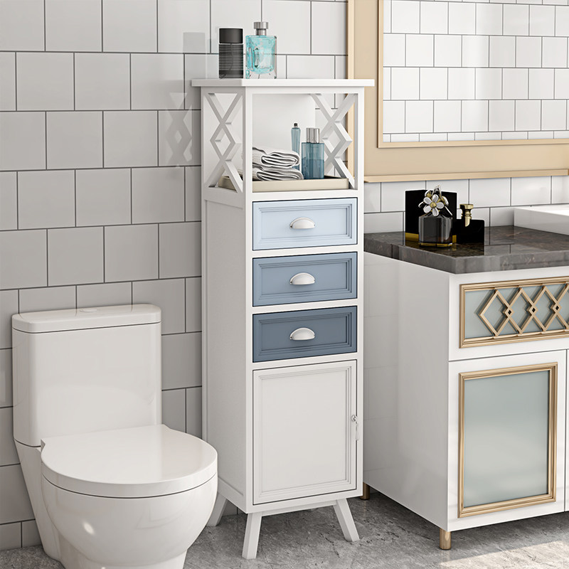 Solid wood bathroom side cabinet powder room storage cabinet toilet side cabinet small high cabinet toilet ultra-narrow floor-to-ceiling crevice cabinet