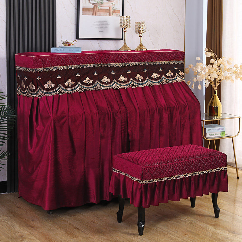 High-end Nordic vertical thickened diamond velvet piano cover dustproof protection all-inclusive half cover simple modern lace