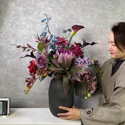 Dark Purple High-End Feel Artificial Bouquet Vintage Style Fake Flowers Tv Cabinet Island Light Luxury Purple Homestay Decoration Flowers