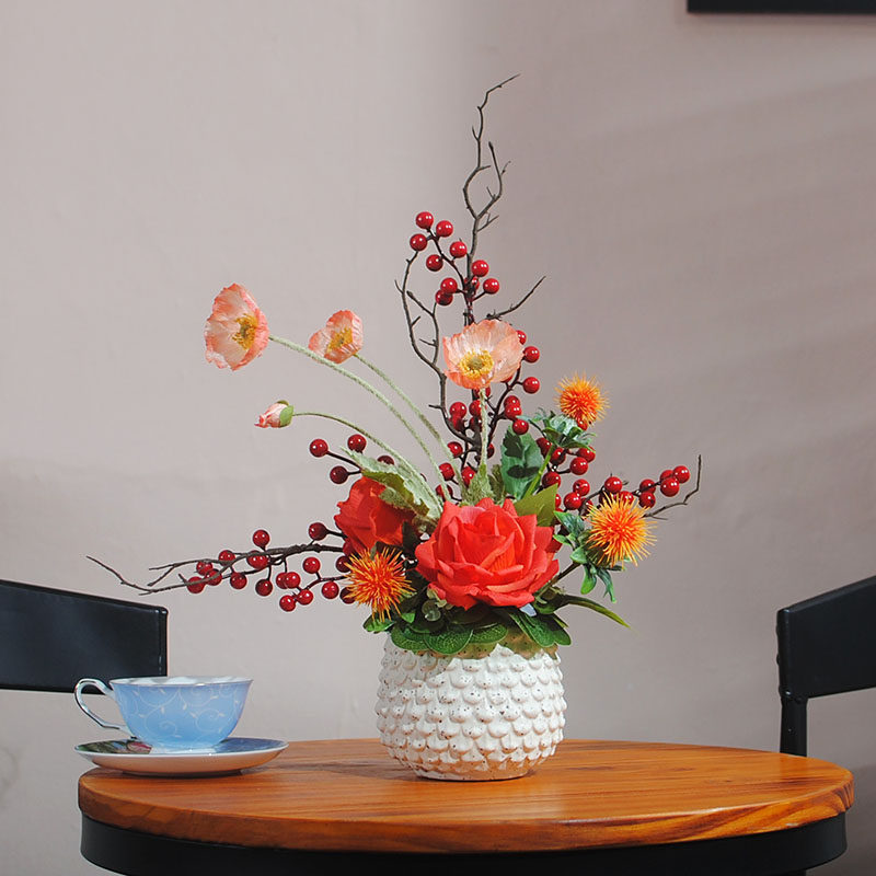 Fake flower bedroom decoration flower romantic rose window sill decoration flower bedside floral decoration set simulation flower with vase