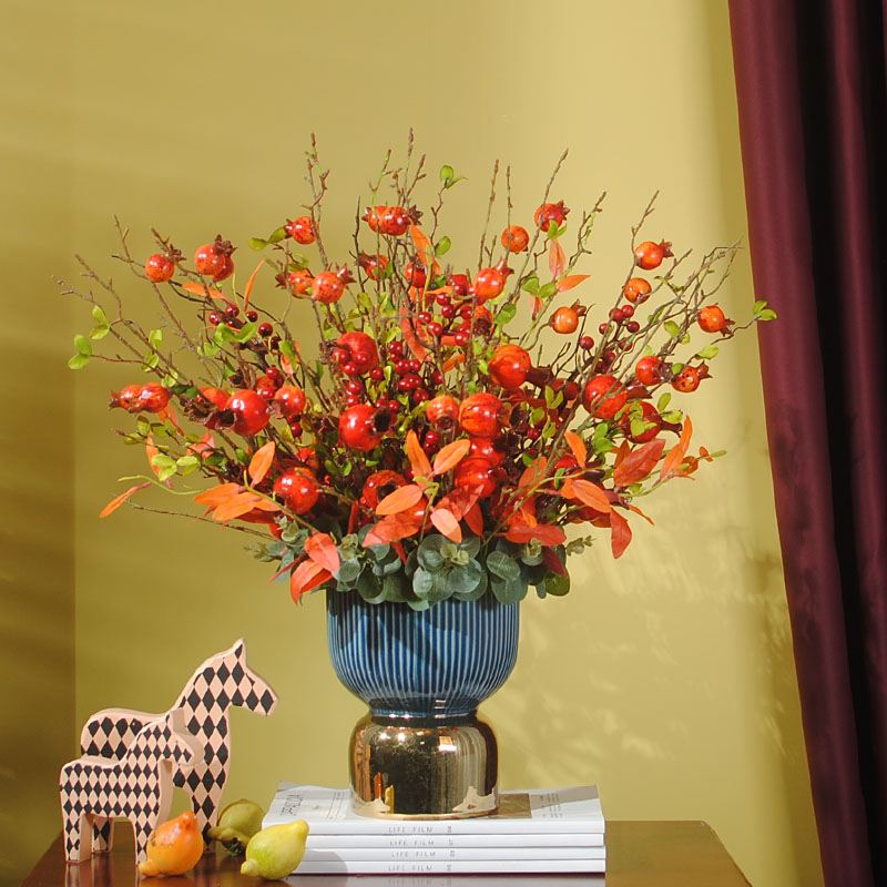 Fake flower simulation flower arrangement pomegranate fruit flower art set table flower tea table arrangement flower desktop light luxury decorative flower