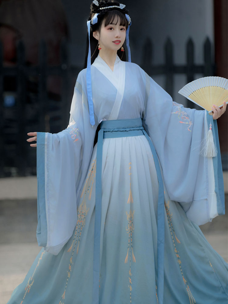 Art Inextricably original Kyushu Handmaid's Wei Jin Wind Large sleeve Traffic collar jacket Skirt Ziwaist Suit Non-ancient Costume Summer