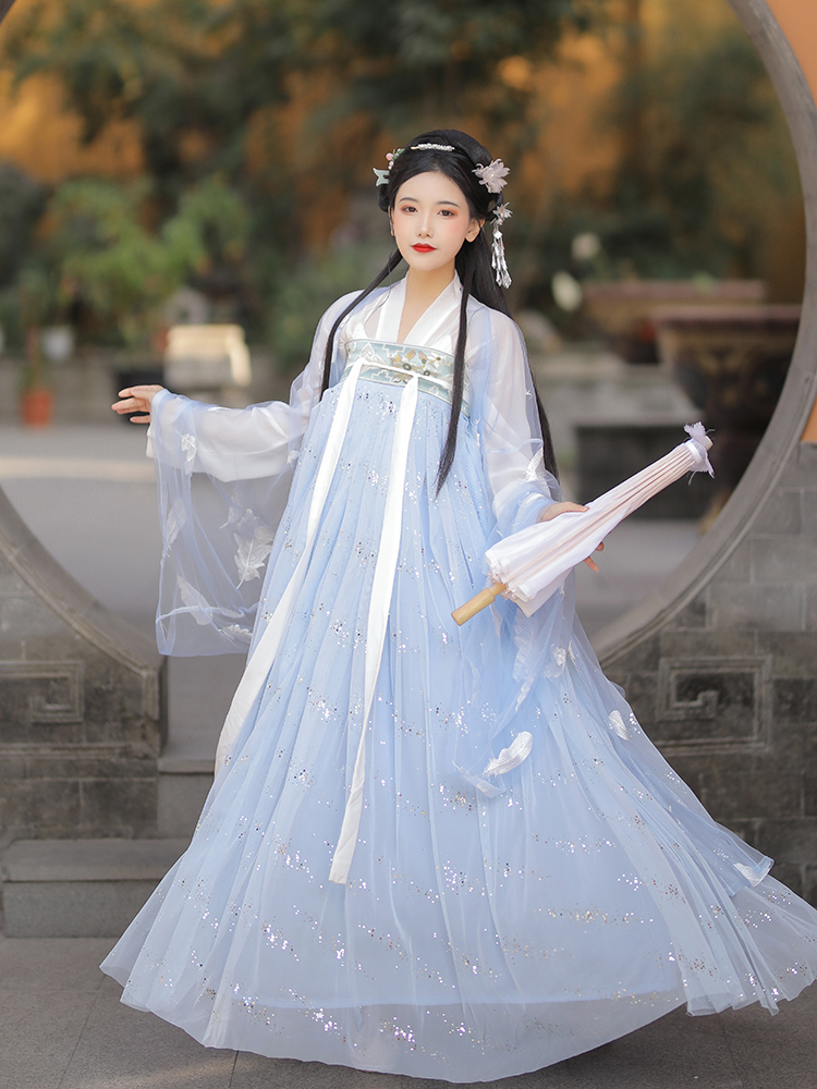 Yiwei original chest-length bronzing six-meter large pendulum skirt thin section traditional large-sleeve shirt students' daily Hanfu women's suit