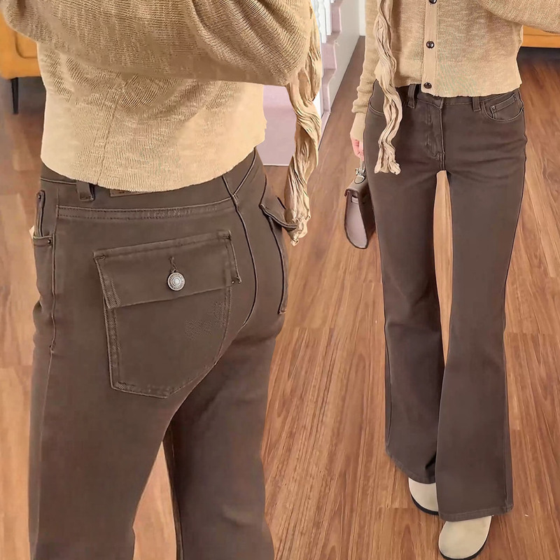 Mocha Brown Flared Jeans for Women, Spring and Autumn 2026 New Style, Petite, Super Pretty, High-Waisted Bootcut Pants Mocha Brown Flared Jeans for Women, Spring and Autumn 2026 New Style, Petite, Super Pretty, High-Waisted Bootcut Pants