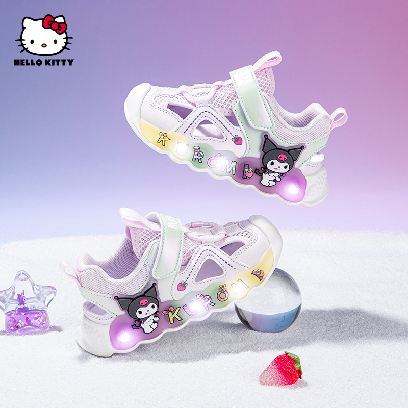 HELLO KITTY Kuromi Girls' Light-Up Shoes Summer Children's Breathable Single Mesh Lightweight Sneakers HELLO KITTY Kuromi Girls' Light-Up Shoes Summer Children's Breathable Single Mesh Lightweight Sneakers