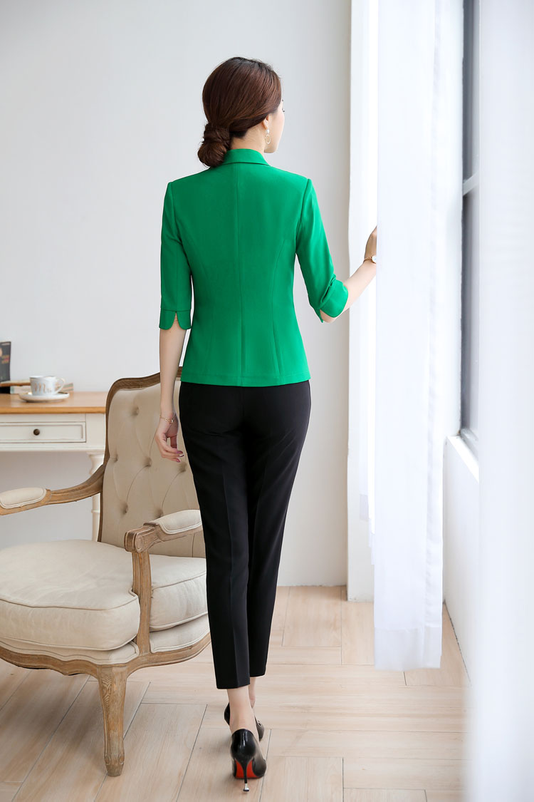 [Tang Shishi] Váy ngắn tay áo nữ chuyên nghiệp Váy đặt màu xanh lá cây Blazer Đồng phục công sở giản dị - Bộ đồ áo kiểu nữ đẹp tuổi 40