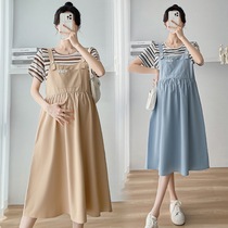 Radiation-proof maternity wear summer pregnancy clothes silver fiber bellyband striped stitching fake two-piece dress