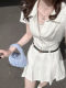 法式polo领白色连衣裙女2025初夏穿搭小个子高级感a字收腰短裙子