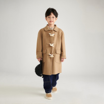 Autumn and winter girls double-sided cashmere coat 100 wool childrens boys clothing Korean style medium-length thickened woolen coat
