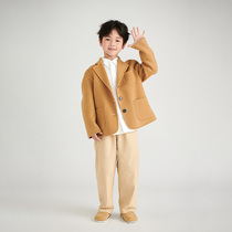 Childrens double-sided woolen cashmere coat 2024 new autumn and winter fashionable 100% woolen woolen coat for boys and girls