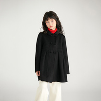 Childrens clothing 2024 autumn and winter new Korean style cashmere coat for baby girls stylish thickened lapel 100% woolen coat