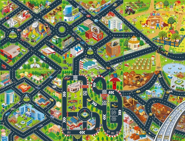 Children's city traffic scene map Toy car parking set Climbing crawling game blanket Floor mat thickened