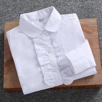 Spring clothes saying village shirt girl shirt long sleeve white pure cotton elementary school uniform white lining clothes for large children