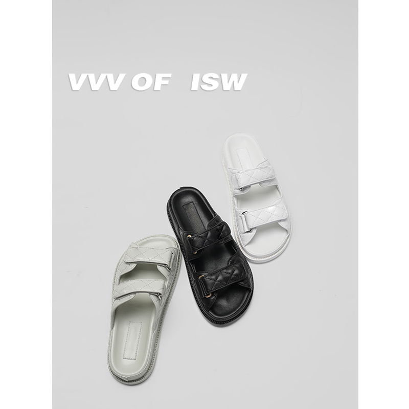 Cabinet-Level 25Ss Small Chanel-Style Quilted Thick-Soled Velcro Slip-On Sandals, Summer Open-Toe Beach Half-Slip Sandals for Women Cabinet-Level 25Ss Small Chanel-Style Quilted Thick-Soled Velcro Slip-On Sandals, Summer Open-Toe Beach Half-Slip Sandals for Women
