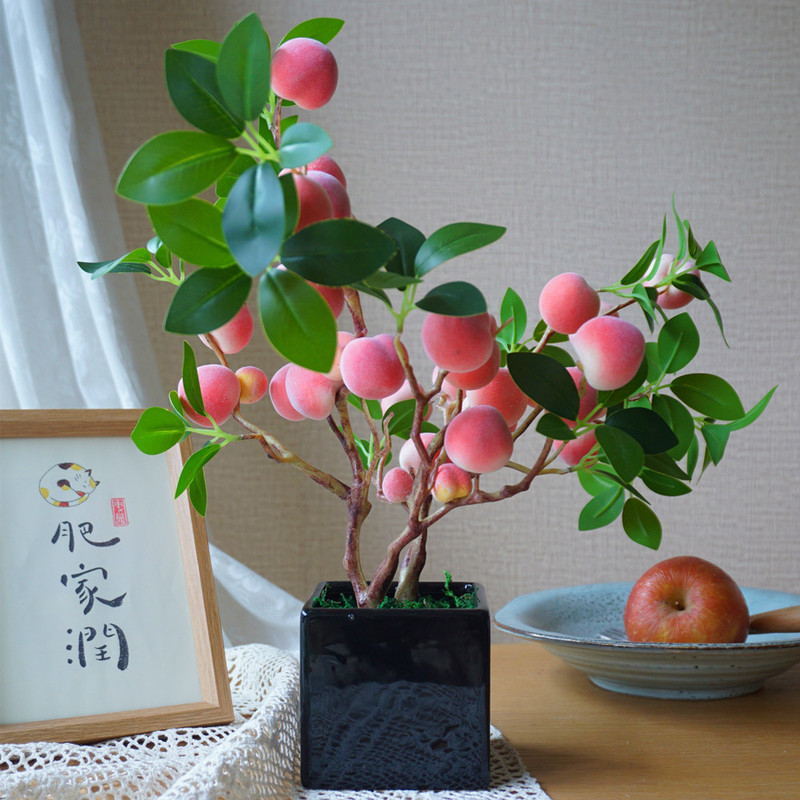 Artificial Peach Bonsai Ornament Pomegranate Tabletop Decoration Simulated Small Tangerine Home Living Room Decoration Fruit Potted Plant