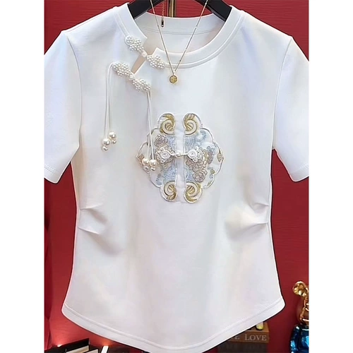 Хлопковая модная футболка с коротким рукавом, китайский стиль, свободный крой