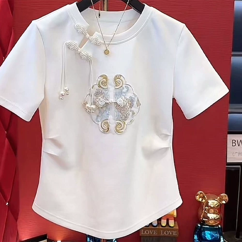 Хлопковая модная футболка с коротким рукавом, китайский стиль, свободный крой