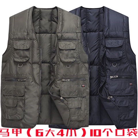 Men's feather cotton vest multipocket winter middle-aged old and warm vest Daddy loaded cotton horse clamp