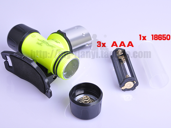 Có thể sạc lại không thấm nước đèn pha nhựa lặn đèn pha Đèn pha ngoài trời sử dụng 1 phần 18650 đèn pin