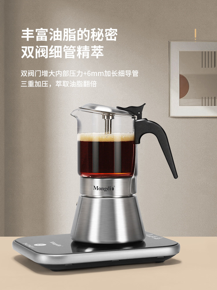 Moka Pot Double Valve Household Stainless Steel Hand Grinder Coffee Maker Outdoor Hand-Brewed Coffee Set Electric Coffee Pot Appliance