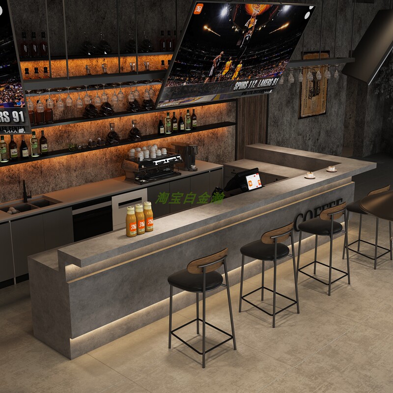 Bar, Coffee Bar, Tavern, Barbecue Restaurant, B&B Front Desk, Gym, Restaurant, Cash Register, Cement Gray, Industrial Style
