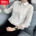 Nam Cực 2018 thu đông mới nhỏ cotton tươi dài Hàn Quốc áo sơ mi cộc tay xếp li áo sơ mi nữ thủy triều áo sơ mi nữ kẻ caro nhỏ Áo sơ mi