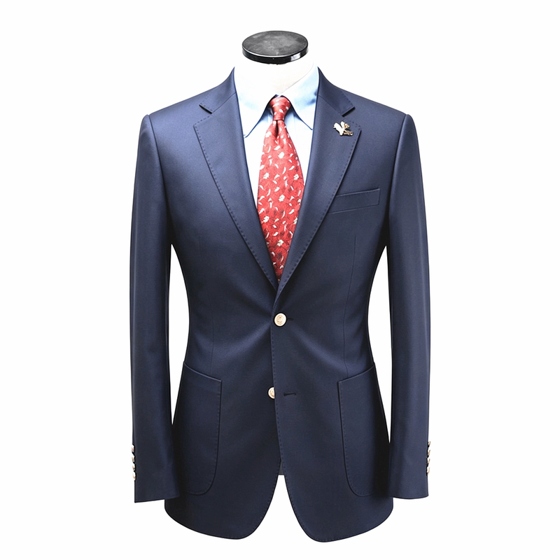 【Shenduji】British Retro Navy Blue Slim-Fit Blazer Single-Breasted Suit Jacket
