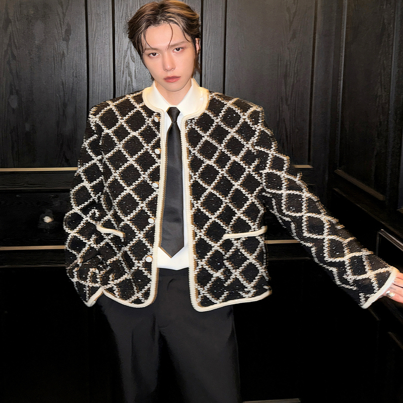 Zishang Men's Clothing 2025 New Autumn High-End Diamond Pattern Chanel-Style Jacket Men's Short Jacket Top