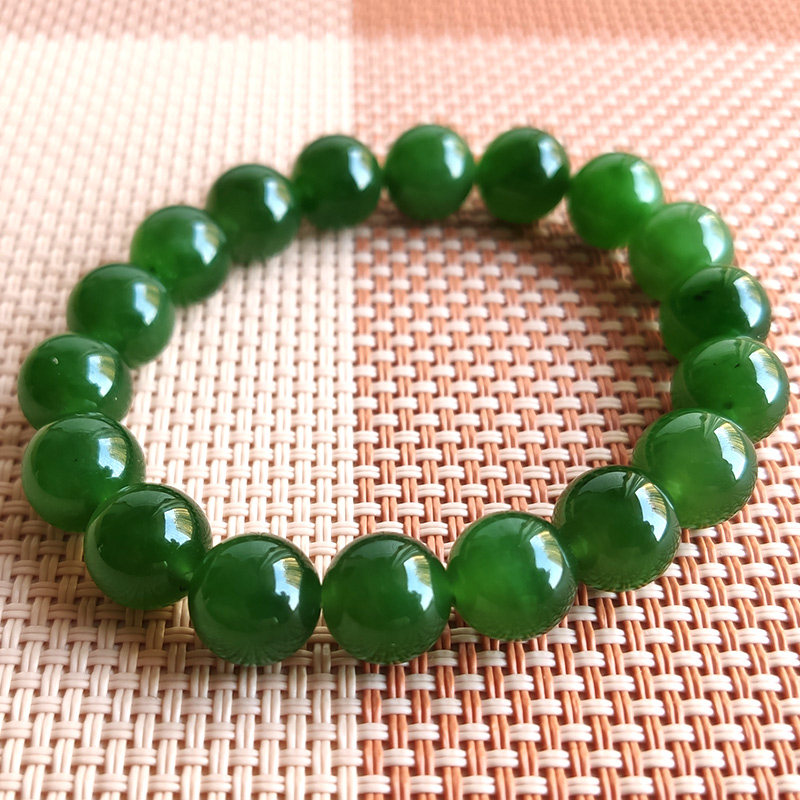 Natural Hetian jade Jasper hand string female transfer beads Russian material Ruyi pattern round bead bracelet 8mm10mm certificate