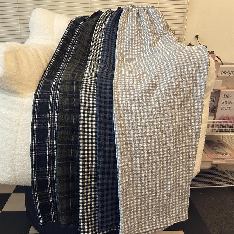 Vintage Plaid Collection Women's Summer Mid-High Waist Loose Walking Pants Straight Thin Tall Extended Home Pants Vintage Plaid Collection Women's Summer Mid-High Waist Loose Walking Pants Straight Thin Tall Extended Home Pants