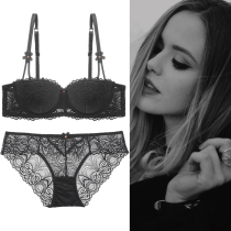 Half cup breathable lace sexy gathered bra cover womens small chest flat chest special underwear panty set thin bra