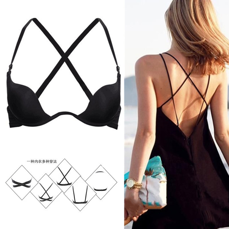 European and American sexy bra U type coalesch with small breasts low chest and back female underwear invisible deep v beauty back dress thickened bra