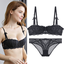 Thin half cup gathered bra Small chest sexy lace underwear set Large chest small upper breast milk bra
