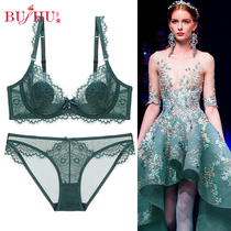 Big chest show small bra Full cup sexy lace large size bra no sponge to receive a pair of milk thin underwear set for women