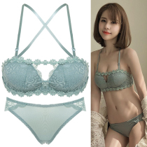 Lace underwear set of womens bras small chest gathered rimless panties Sexy confusion thickened Japanese girl bra